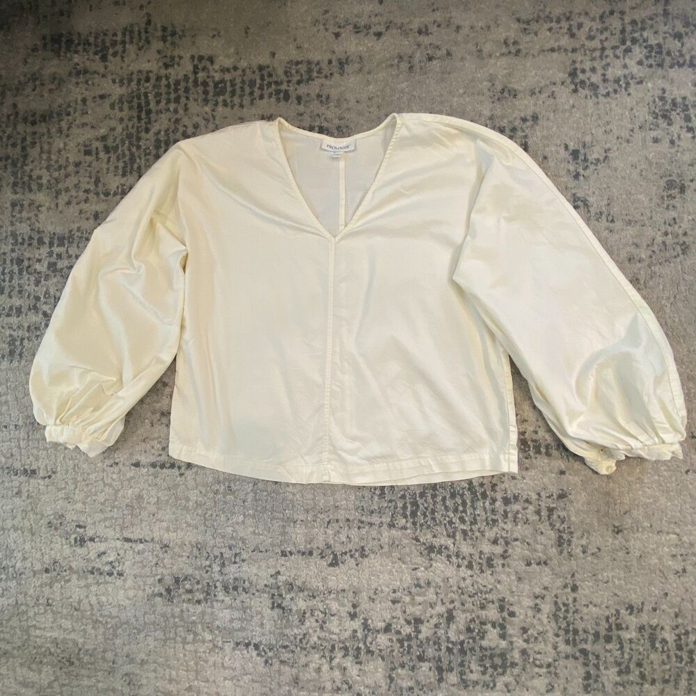 Prologue Women S Cream Ivory V Neck Blouse Long Balloon Sleeve Minimalist Top S